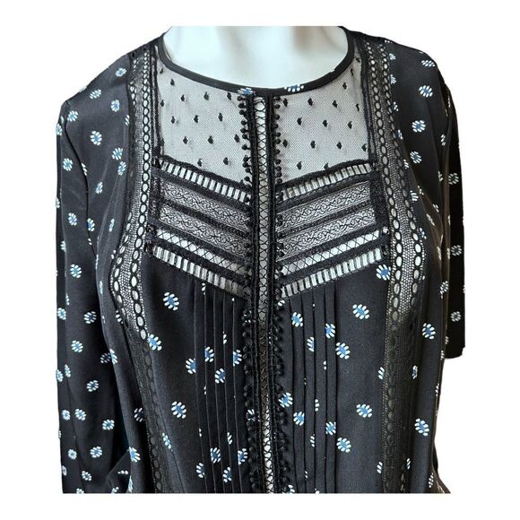 NEW Veronica Beard Jasmine Lace Inset Short Dress Black Long Sleeve Women 4 - Picture 5 of 11